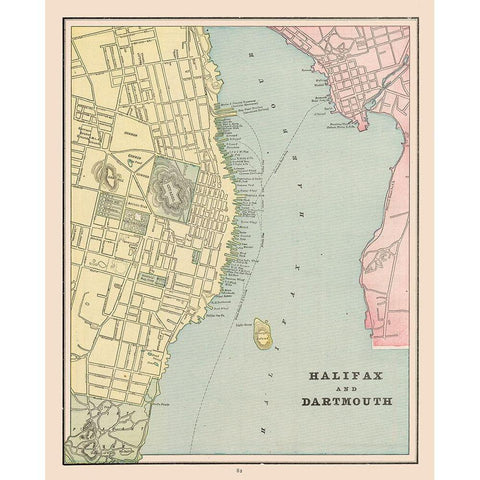 Halifax Dartmouth Canada - Cram 1892 Gold Ornate Wood Framed Art Print with Double Matting by Cram