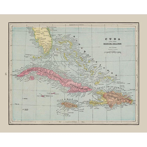 Central America Cuba Bahama Islands - Cram 1892 Gold Ornate Wood Framed Art Print with Double Matting by Cram