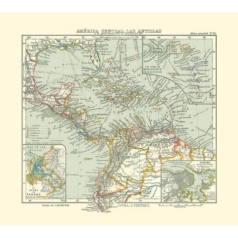 Central America Antilles - Perthes 1921 Black Modern Wood Framed Art Print with Double Matting by Perthes