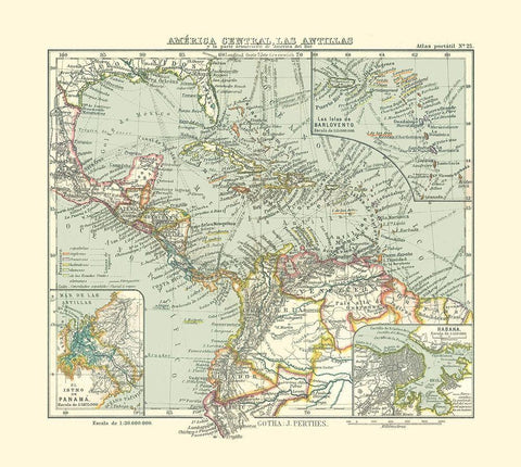 Central America Antilles - Perthes 1921 White Modern Wood Framed Art Print with Double Matting by Perthes