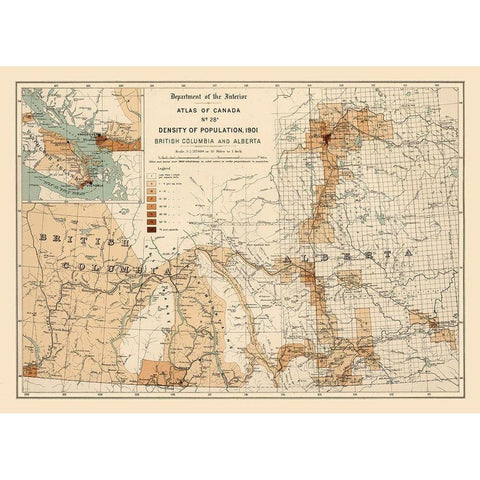 Alberta British Columbia Canada - White 1906 Black Modern Wood Framed Art Print by White