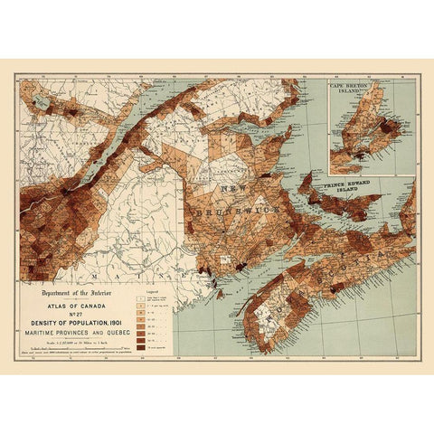 Maritime Provinces Quebec Canada 1901 - White 1906 Gold Ornate Wood Framed Art Print with Double Matting by White