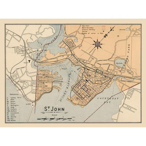 St John New Brunswick Canada - White 1906 Gold Ornate Wood Framed Art Print with Double Matting by White