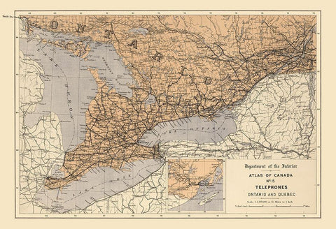 Ontario Quebec Canada Telephone - White 1906 White Modern Wood Framed Art Print with Double Matting by White