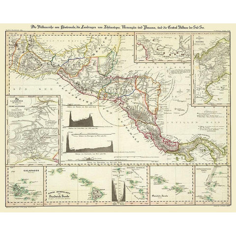 Central America Hawaii - Perthes 1840  White Modern Wood Framed Art Print by Perthes