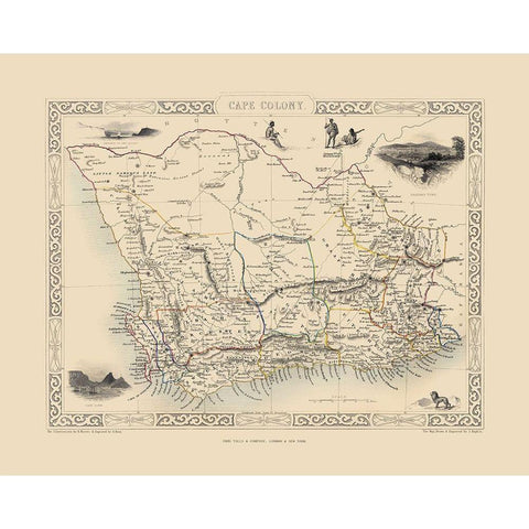 Cape Colony South Africa - Tallis 1851 Black Modern Wood Framed Art Print with Double Matting by Tallis