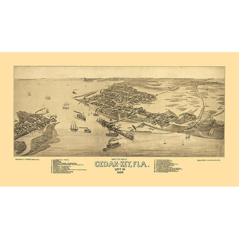 Cedar Key Florida - Beck 1885 Black Modern Wood Framed Art Print by Beck