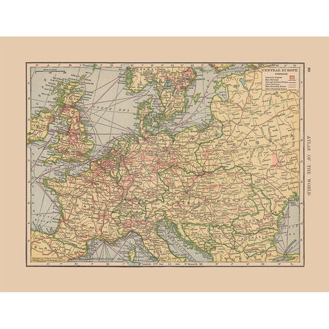 Central Europe Spain France Italy - Hammond 1910 White Modern Wood Framed Art Print by Hammond