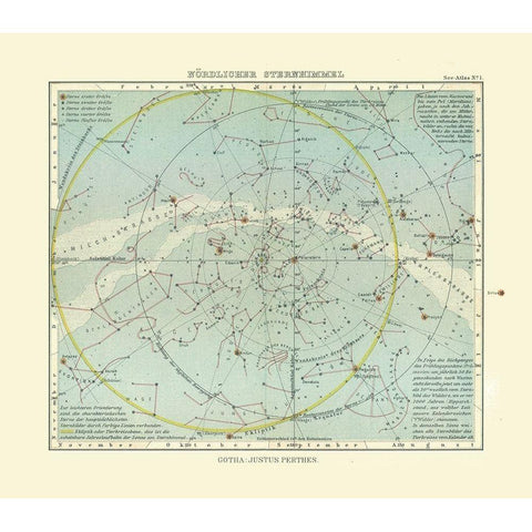 Celestial North Pole - Perthes 1914 White Modern Wood Framed Art Print by Perthes