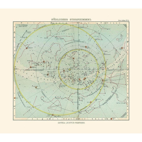 Celestial South Pole - Perthes 1914 Gold Ornate Wood Framed Art Print with Double Matting by Perthes