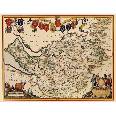 Cheshire County England - Blaeu 1646 Black Modern Wood Framed Art Print by Blaeu