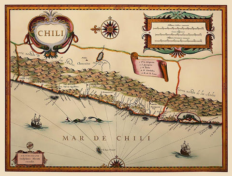 South America Chile - Blaeu 1630 White Modern Wood Framed Art Print with Double Matting by Blaeu