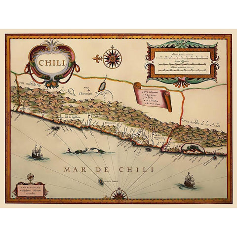 South America Chile - Blaeu 1630 Gold Ornate Wood Framed Art Print with Double Matting by Blaeu