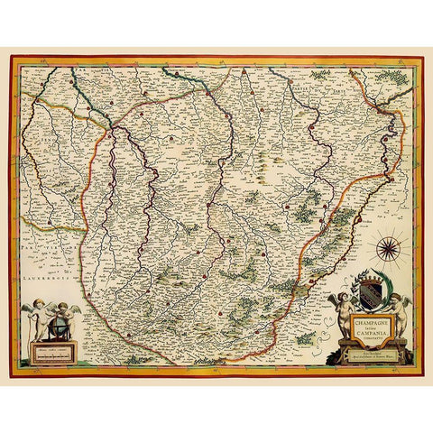Champagne Region France - Blaeu 1635 Black Modern Wood Framed Art Print by Blaeu