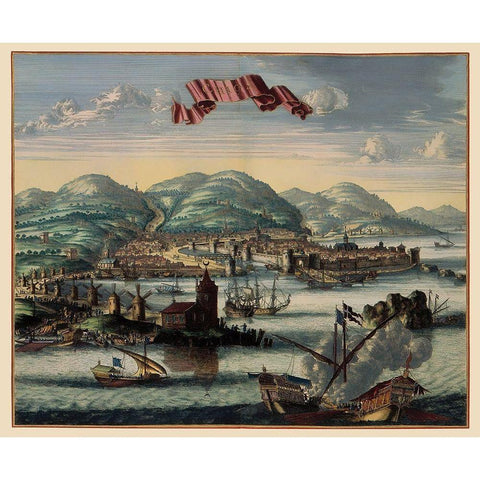 Chios Panoramic Greece - Jansson 1657 Gold Ornate Wood Framed Art Print with Double Matting by Jansson