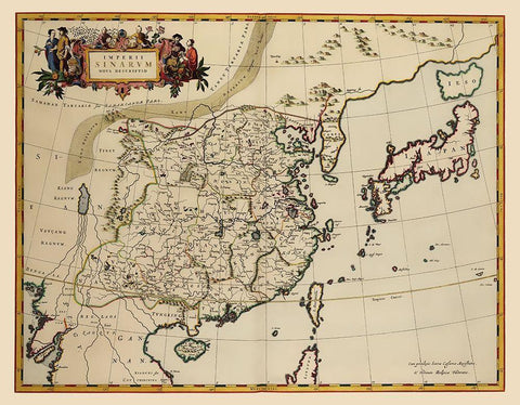 Asia China Korea Japan - Blaeu 1655 White Modern Wood Framed Art Print with Double Matting by Blaeu