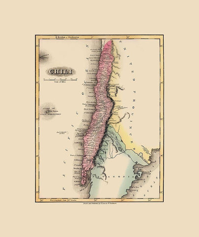 South America Chile - Lucas 1823 Black Ornate Wood Framed Art Print with Double Matting by Lucas