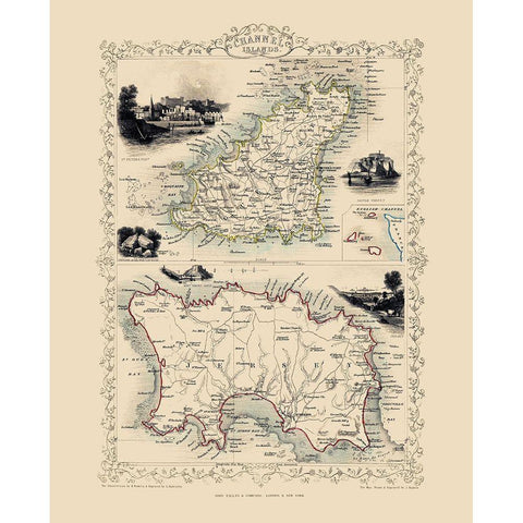 Channel Islands Great Britain - Tallis 1851 Black Modern Wood Framed Art Print with Double Matting by Tallis