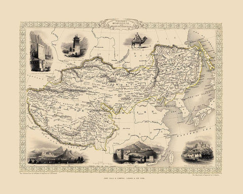 Asia China Tibet Mongolia - Tallis 1851 White Modern Wood Framed Art Print with Double Matting by Tallis