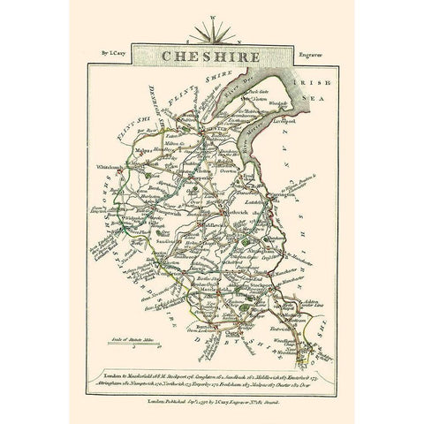 Cheshire County England - Cary 1792 Black Modern Wood Framed Art Print by Cary