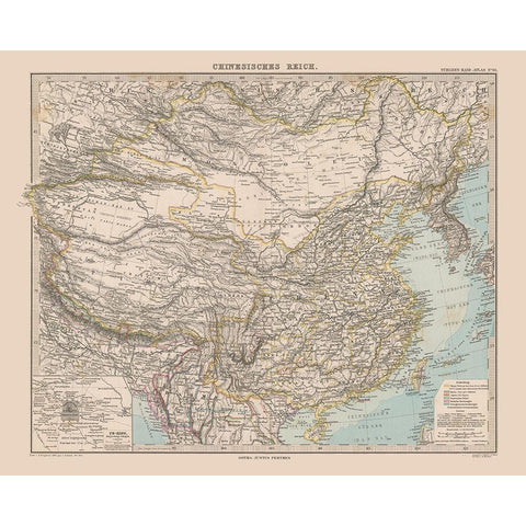 China - Stieler 1885 Black Modern Wood Framed Art Print by Stieler