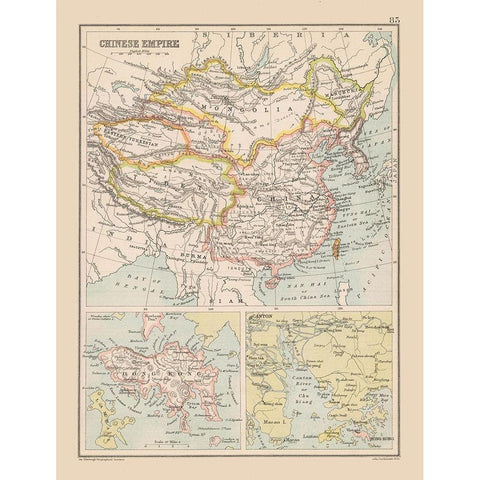 Asia Chinese Empire China - Bartholomew 1892 Gold Ornate Wood Framed Art Print with Double Matting by Bartholomew