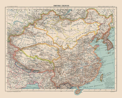 Asia Chinese Empire China - Schrader 1908 Black Ornate Wood Framed Art Print with Double Matting by Schrader