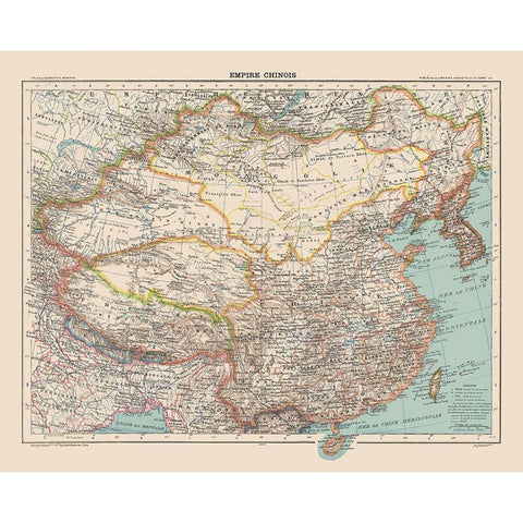 Asia Chinese Empire China - Schrader 1908 Black Modern Wood Framed Art Print with Double Matting by Schrader