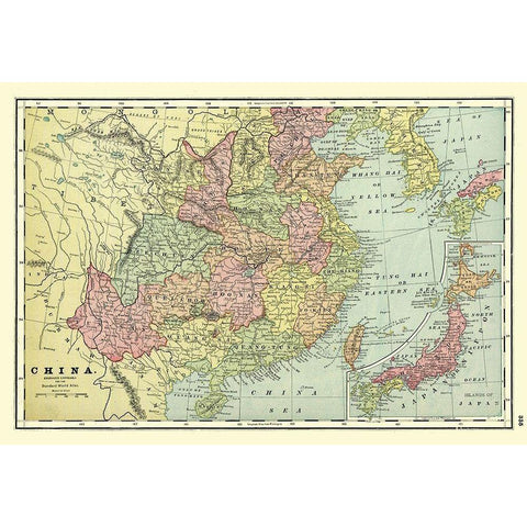 Standard World Atlas China - Cram 1901 White Modern Wood Framed Art Print by Cram