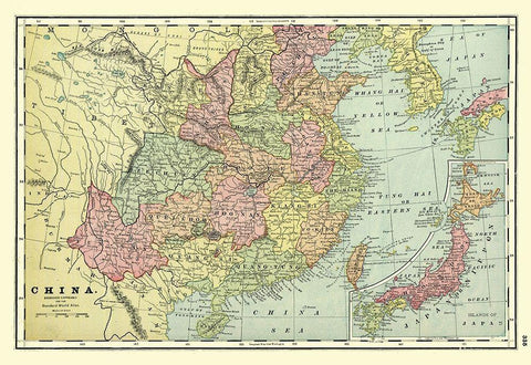 Standard World Atlas China - Cram 1901 Black Ornate Wood Framed Art Print with Double Matting by Cram