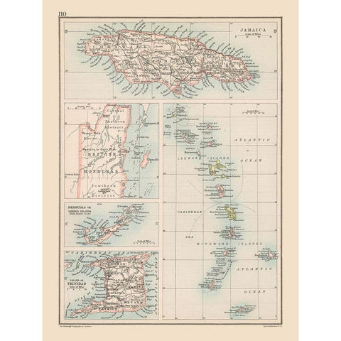 Caribbean Islands - Bartholomew 1892 Black Modern Wood Framed Art Print with Double Matting by Bartholomew