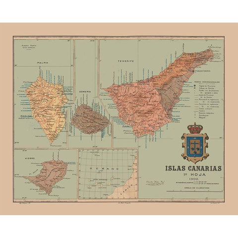 Canary Islands 1902 Africa Spain - Martine 1904 White Modern Wood Framed Art Print by Martine