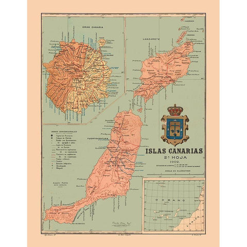 Canary Islands 1902 Africa Spain - Martine 1904 Gold Ornate Wood Framed Art Print with Double Matting by Martine