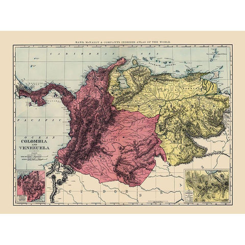 South America Colombia Venezuela Gold Ornate Wood Framed Art Print with Double Matting by Rand McNally