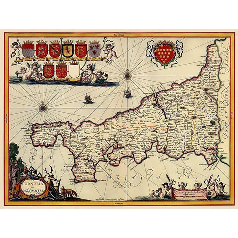 Cornwall County England - Jansson 1646 White Modern Wood Framed Art Print by Jansson