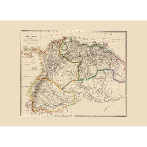 South America Colombia - Arrowsmith 1844 Gold Ornate Wood Framed Art Print with Double Matting by Arrowsmith