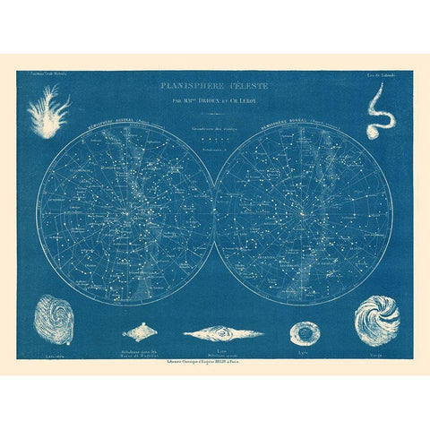 Celestial Planisphere - Drioux 1882 Black Modern Wood Framed Art Print by Drioux