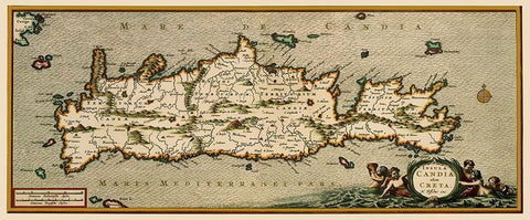 Crete Greece - Visscher 1680 Black Ornate Wood Framed Art Print with Double Matting by Visscher