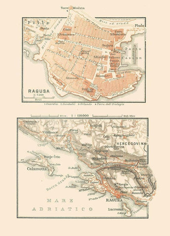 Ragusa Croatia Europe - Baedeker 1910 White Modern Wood Framed Art Print with Double Matting by Baedeker