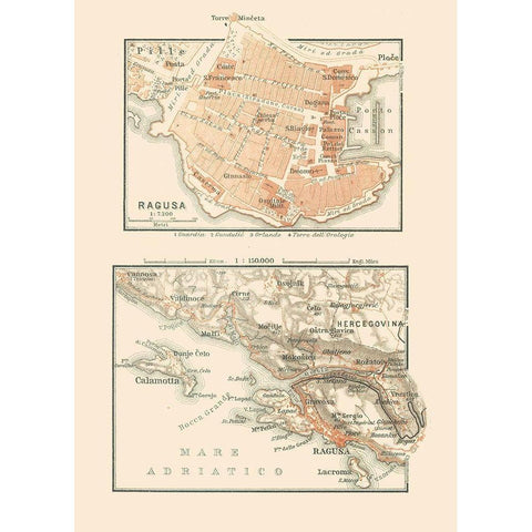 Ragusa Croatia Europe - Baedeker 1910 Black Modern Wood Framed Art Print with Double Matting by Baedeker