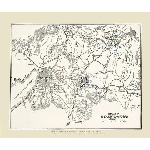 El Carney-Santiago Battle Map 2 of 3 1907 Black Modern Wood Framed Art Print by McClurg