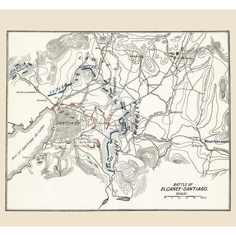El Carney-Santiago Battle Map 3 of 3 1907 Gold Ornate Wood Framed Art Print with Double Matting by McClurg