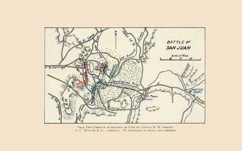 San Juan Battle Map 1 of 2 1907 White Modern Wood Framed Art Print with Double Matting by McClurg