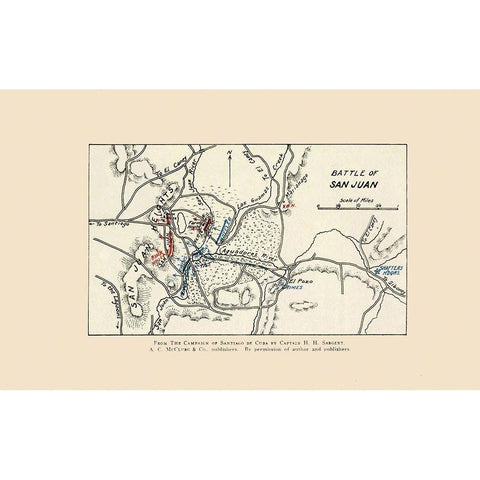 San Juan Battle Map 1 of 2 1907 White Modern Wood Framed Art Print by McClurg
