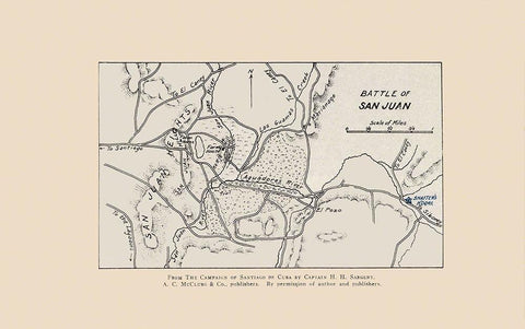 San Juan Battle Map 2 of 2 1907 White Modern Wood Framed Art Print with Double Matting by McClurg