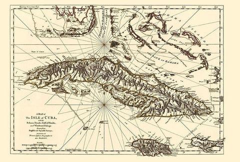 Gulf of Florida United States Bahama Islands Cuba Black Ornate Wood Framed Art Print with Double Matting by Jeffreys