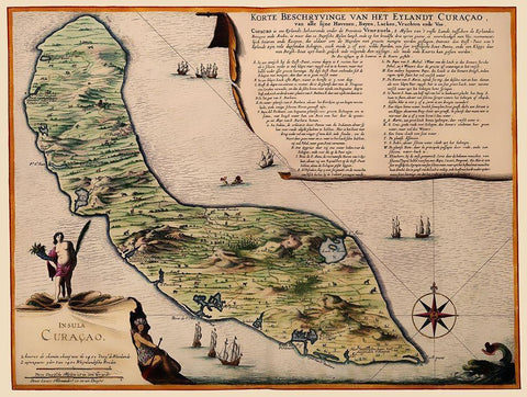 Caribbean Curacao - 1690 White Modern Wood Framed Art Print with Double Matting by Unknown