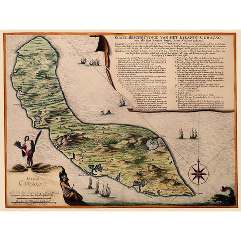 Caribbean Curacao - 1690 Black Modern Wood Framed Art Print by Unknown