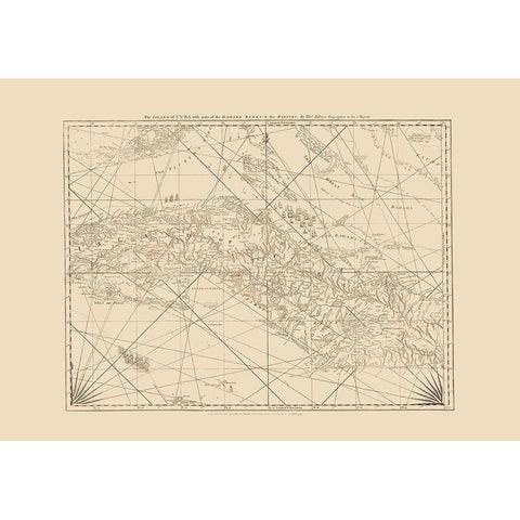 Surrounding Nautical Chart Caribbean Cuba White Modern Wood Framed Art Print by Jefferys