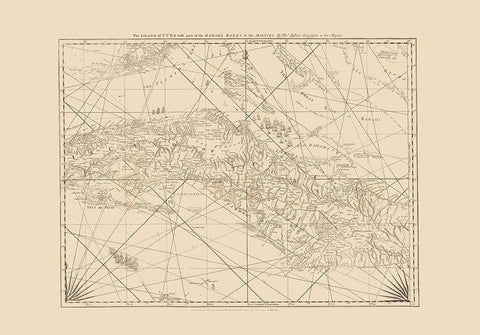 Surrounding Nautical Chart Caribbean Cuba White Modern Wood Framed Art Print with Double Matting by Jefferys